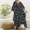 Black Paisley Bandana Pattern Print Silk V-Neck Kaftan Dress