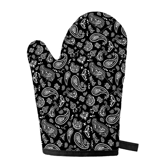 Black Paisley Bandana Pattern Print Single Oven Mitt