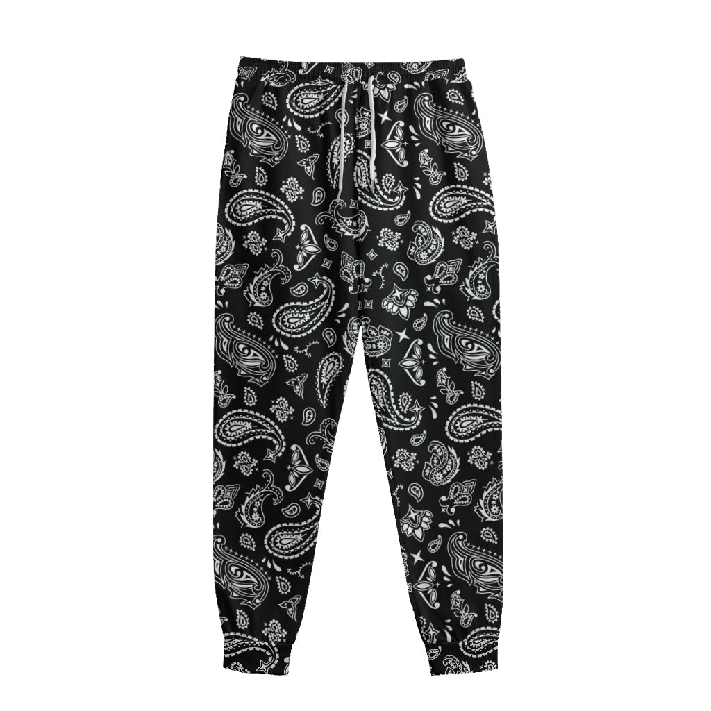 Black Paisley Bandana Pattern Print Sweatpants