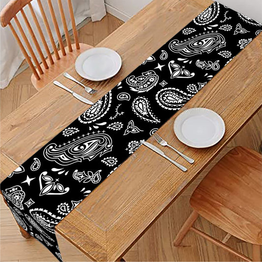 Black Paisley Bandana Pattern Print Table Runner
