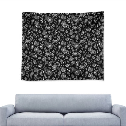 Black Paisley Bandana Pattern Print Tapestry