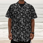 Black Paisley Bandana Pattern Print Textured Short Sleeve Shirt