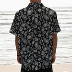 Black Paisley Bandana Pattern Print Textured Short Sleeve Shirt