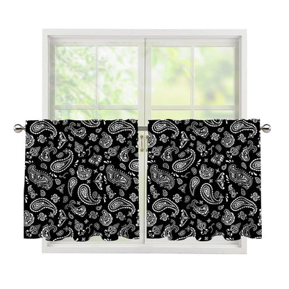 Black Paisley Bandana Pattern Print Tier Curtains