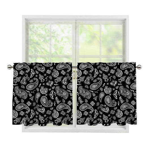 Black Paisley Bandana Pattern Print Tier Curtains
