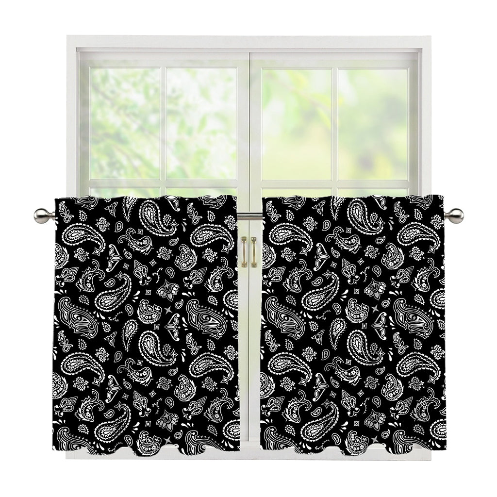 Black Paisley Bandana Pattern Print Tier Curtains
