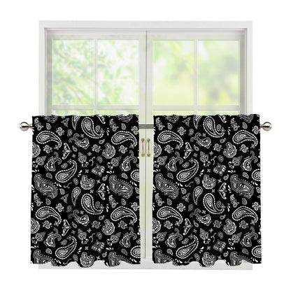 Black Paisley Bandana Pattern Print Tier Curtains