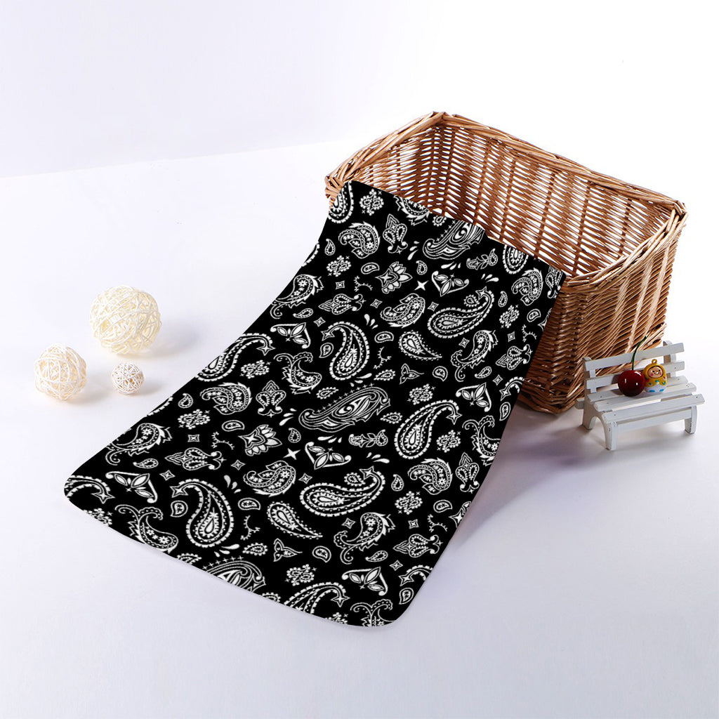 Black Paisley Bandana Pattern Print Towel