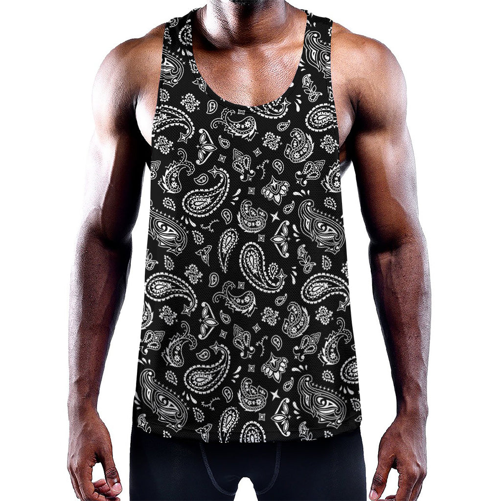 Black Paisley Bandana Pattern Print Training Tank Top