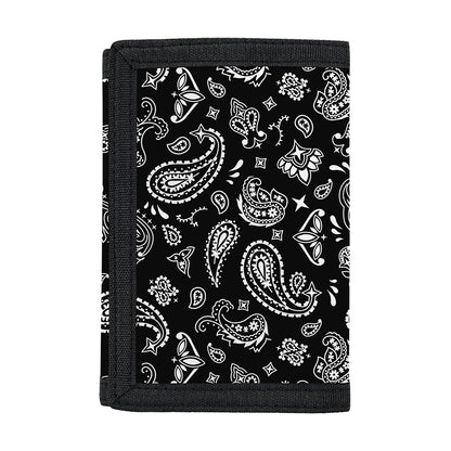 Black Paisley Bandana Pattern Print Trifold Wallet