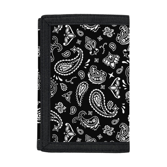 Black Paisley Bandana Pattern Print Trifold Wallet