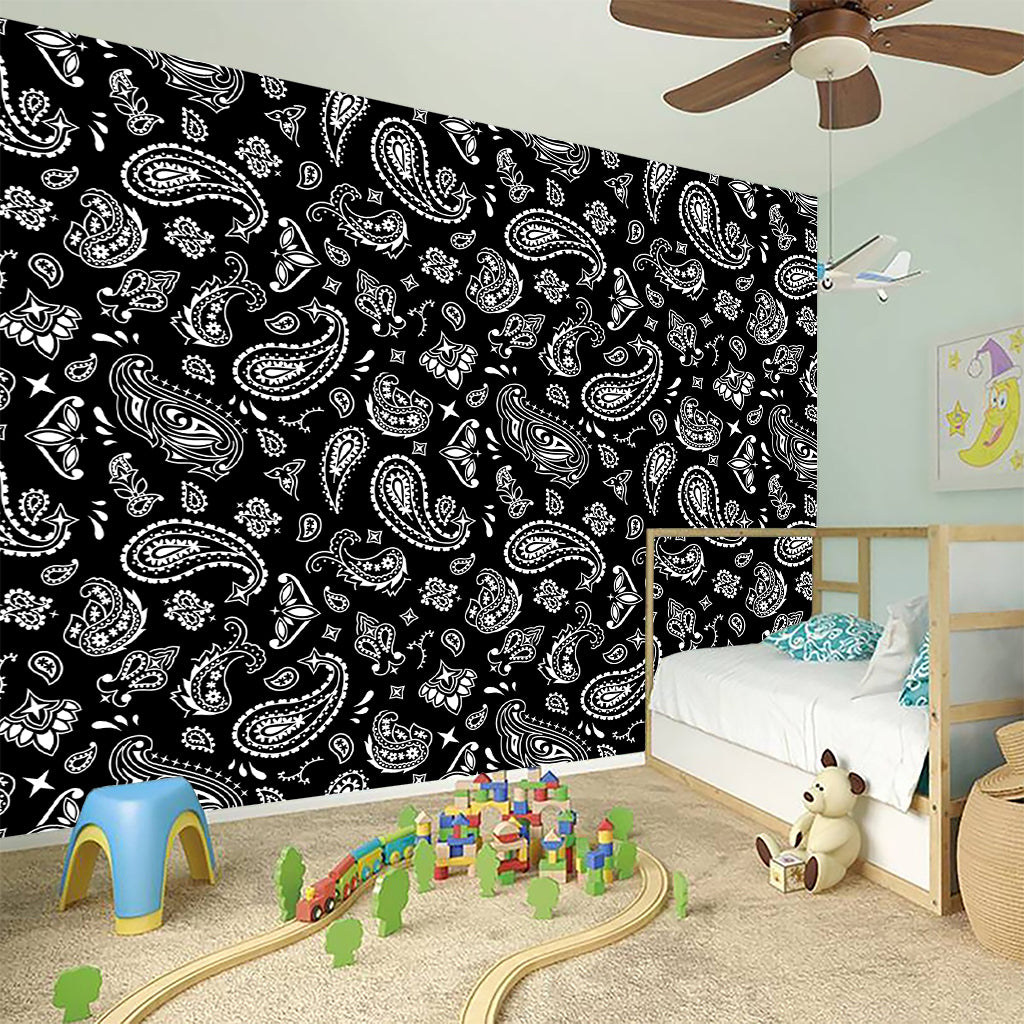 Black Paisley Bandana Pattern Print Wall Sticker