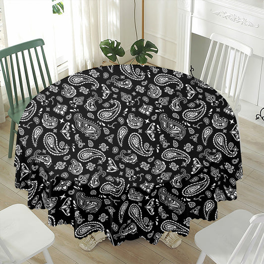 Black Paisley Bandana Pattern Print Waterproof Round Tablecloth