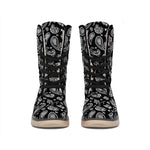 Black Paisley Bandana Pattern Print Winter Boots