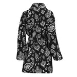 Black Paisley Bandana Pattern Print Women's Bathrobe
