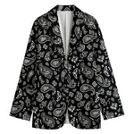 Black Paisley Bandana Pattern Print Women's Blazer