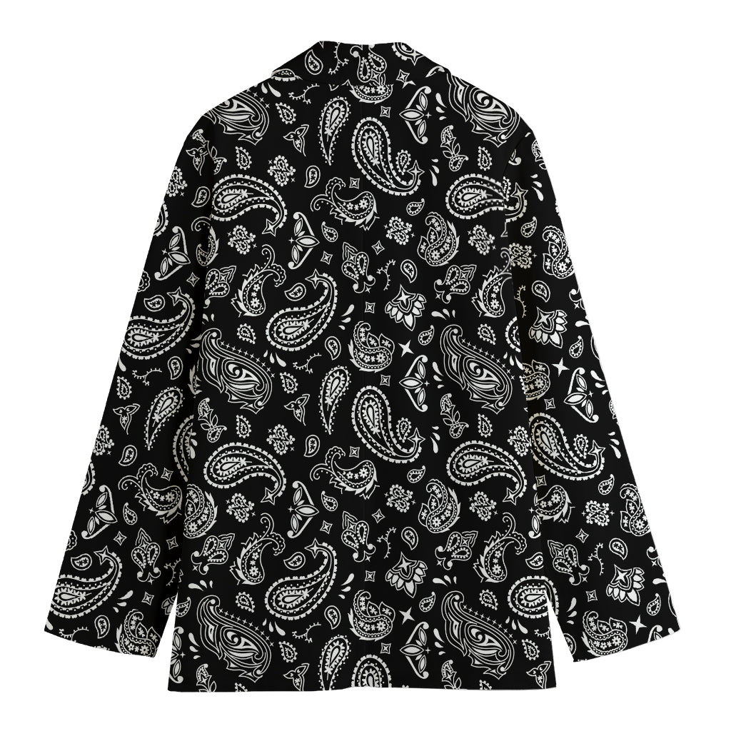 Black Paisley Bandana Pattern Print Women's Blazer