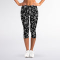 Black Paisley Bandana Pattern Print Women's Capri Leggings