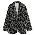 Black Paisley Bandana Pattern Print Women's Cotton Blazer