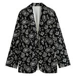Black Paisley Bandana Pattern Print Women's Cotton Blazer