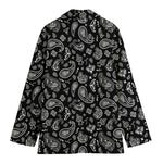 Black Paisley Bandana Pattern Print Women's Cotton Blazer
