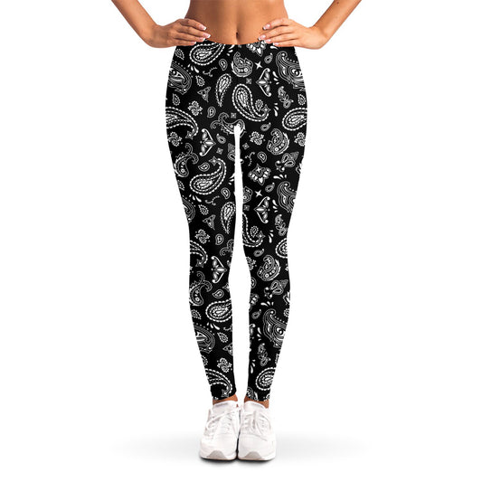 Black Paisley Bandana Pattern Print Women's Leggings