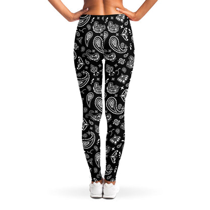 Black Paisley Bandana Pattern Print Women's Leggings