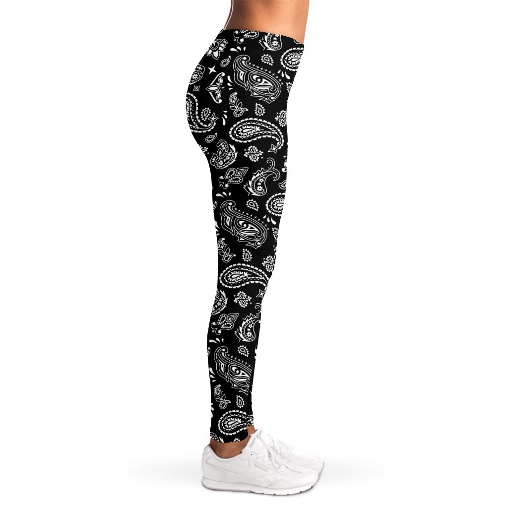 Black Paisley Bandana Pattern Print Women's Leggings