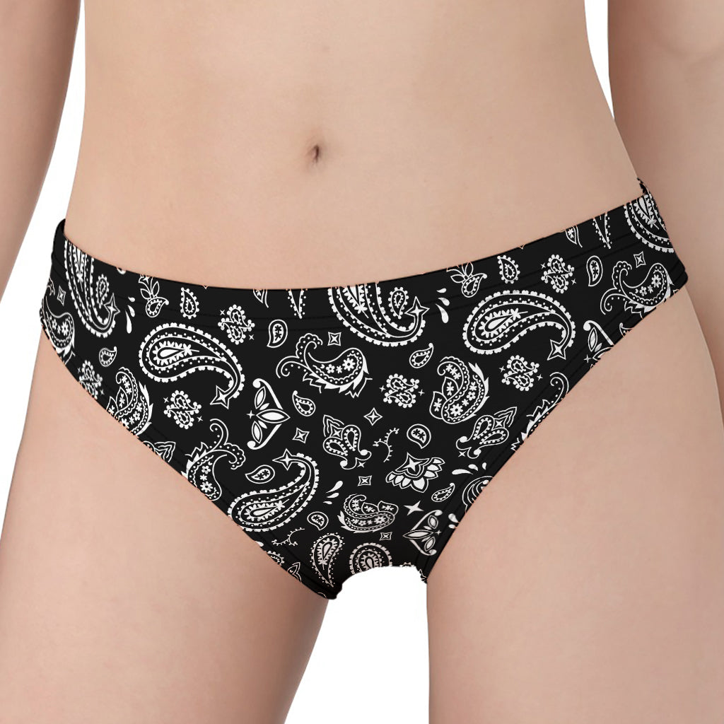 Black Paisley Bandana Pattern Print Women's Panties