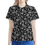 Black Paisley Bandana Pattern Print Women's Polo Shirt
