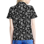 Black Paisley Bandana Pattern Print Women's Polo Shirt