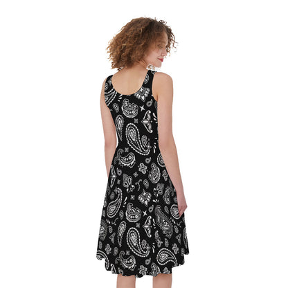 Black Paisley Bandana Pattern Print Women's Sleeveless Dress