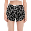 Black Paisley Bandana Pattern Print Women's Split Running Shorts