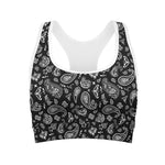 Black Paisley Bandana Pattern Print Women's Sports Bra