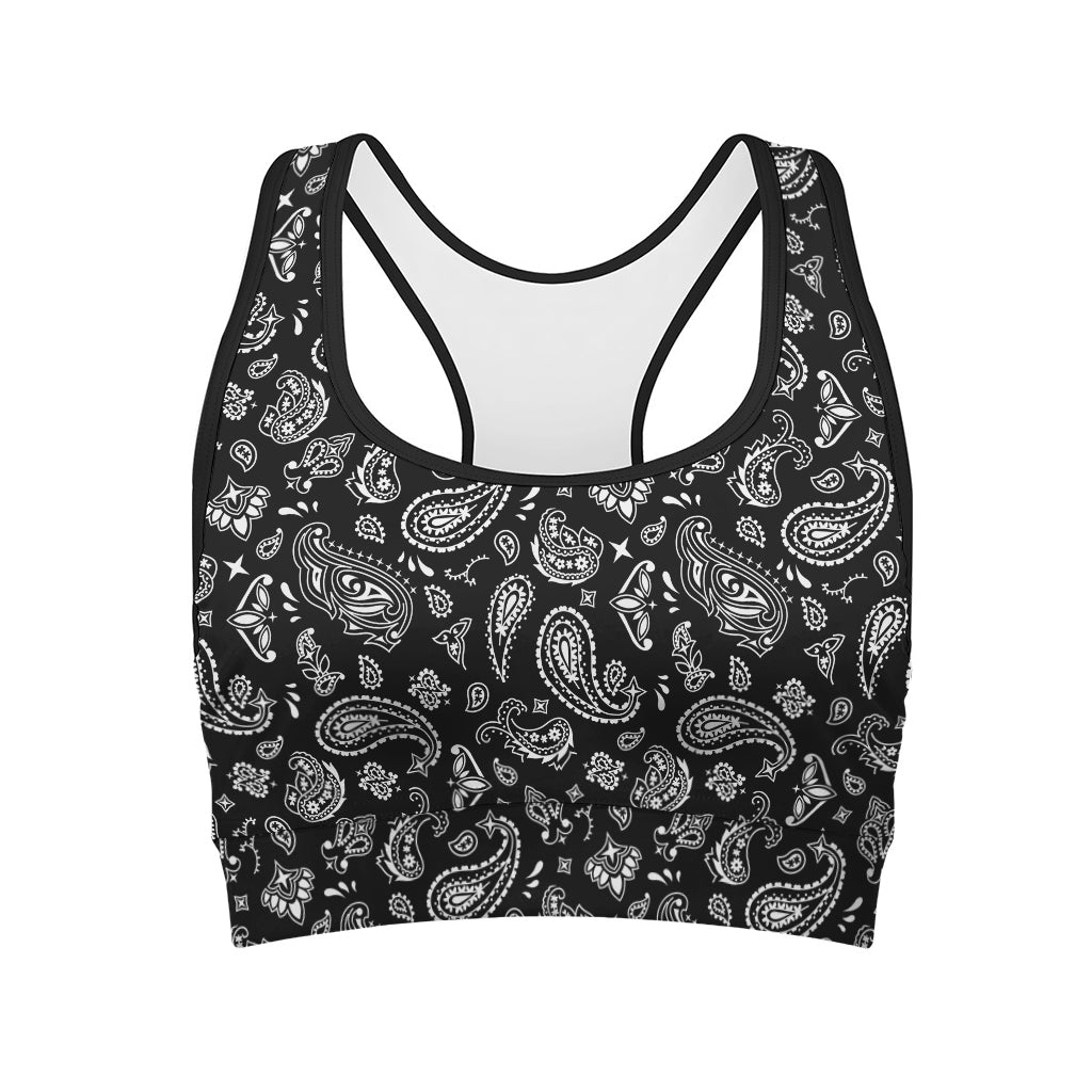 Black Paisley Bandana Pattern Print Women's Sports Bra