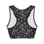 Black Paisley Bandana Pattern Print Women's Sports Bra