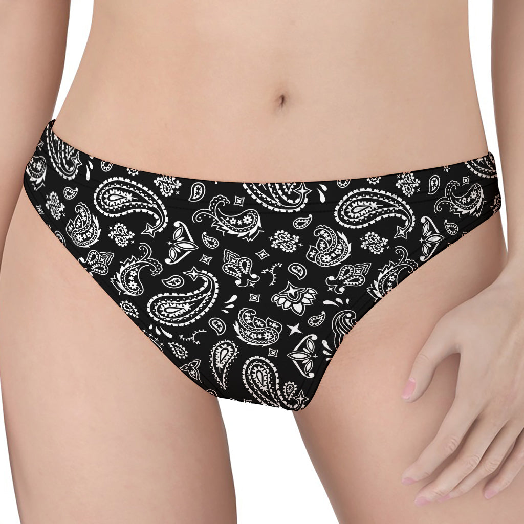 Black Paisley Bandana Pattern Print Women's Thong