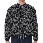 Black Paisley Bandana Pattern Print Zip Sleeve Bomber Jacket