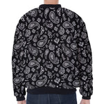 Black Paisley Bandana Pattern Print Zip Sleeve Bomber Jacket