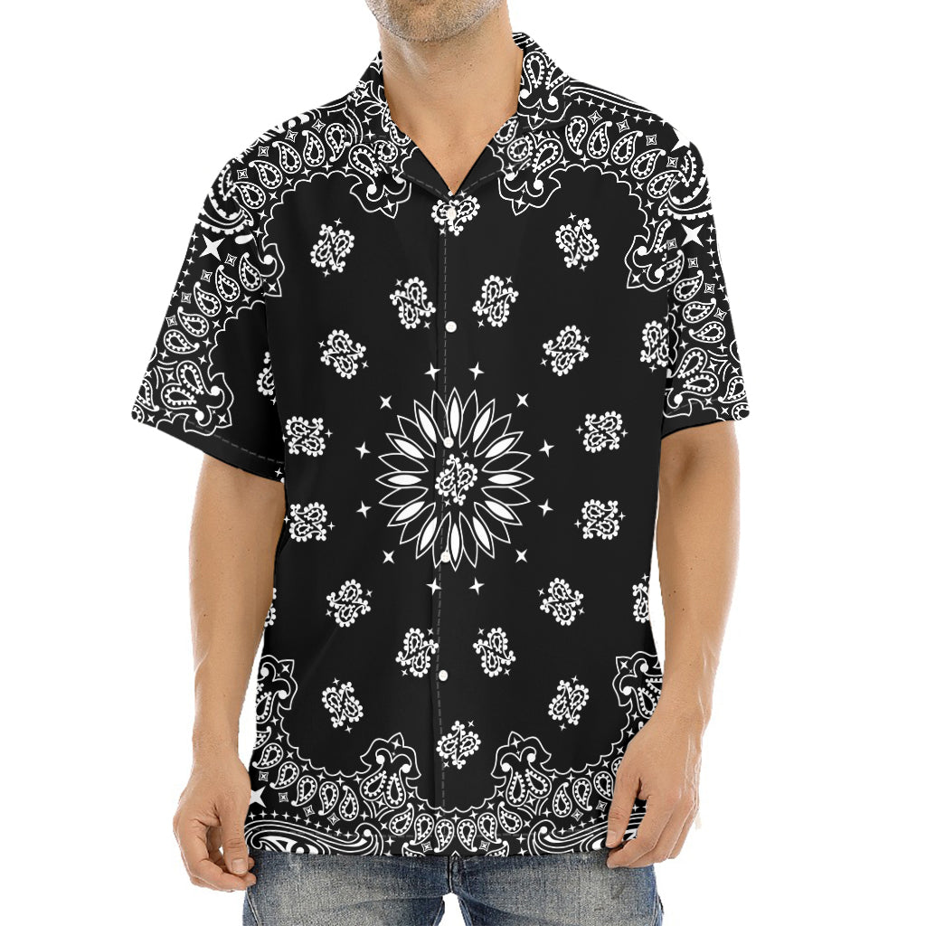 Black Paisley Bandana Print Aloha Shirt