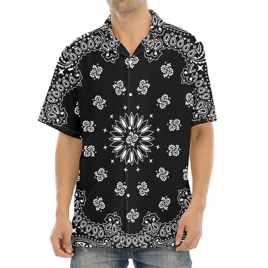 Black Paisley Bandana Print Aloha Shirt