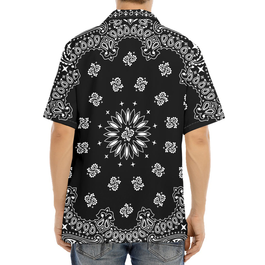 Black Paisley Bandana Print Aloha Shirt