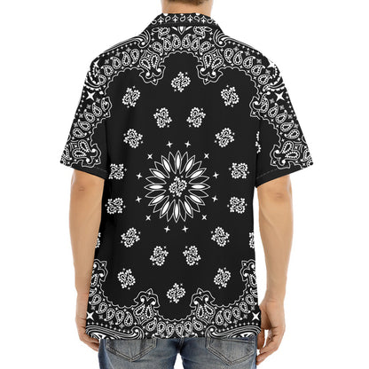 Black Paisley Bandana Print Aloha Shirt