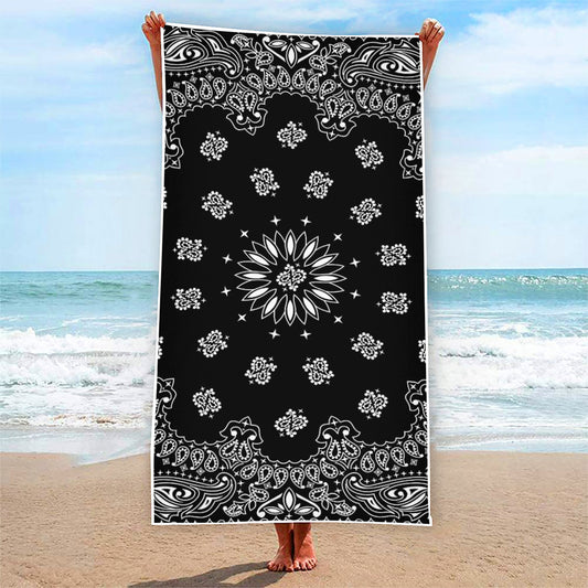 Black Paisley Bandana Print Beach Towel