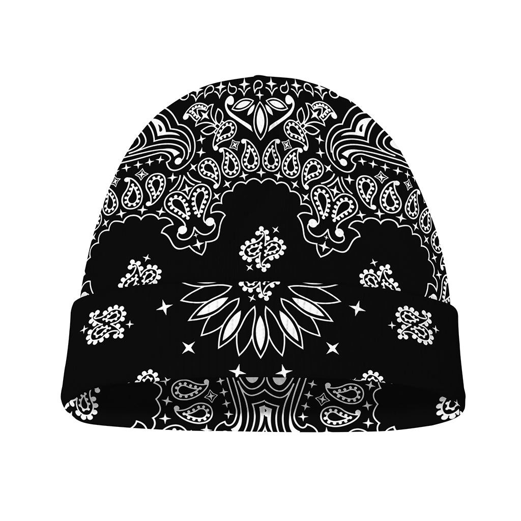 Black Paisley Bandana Print Beanie