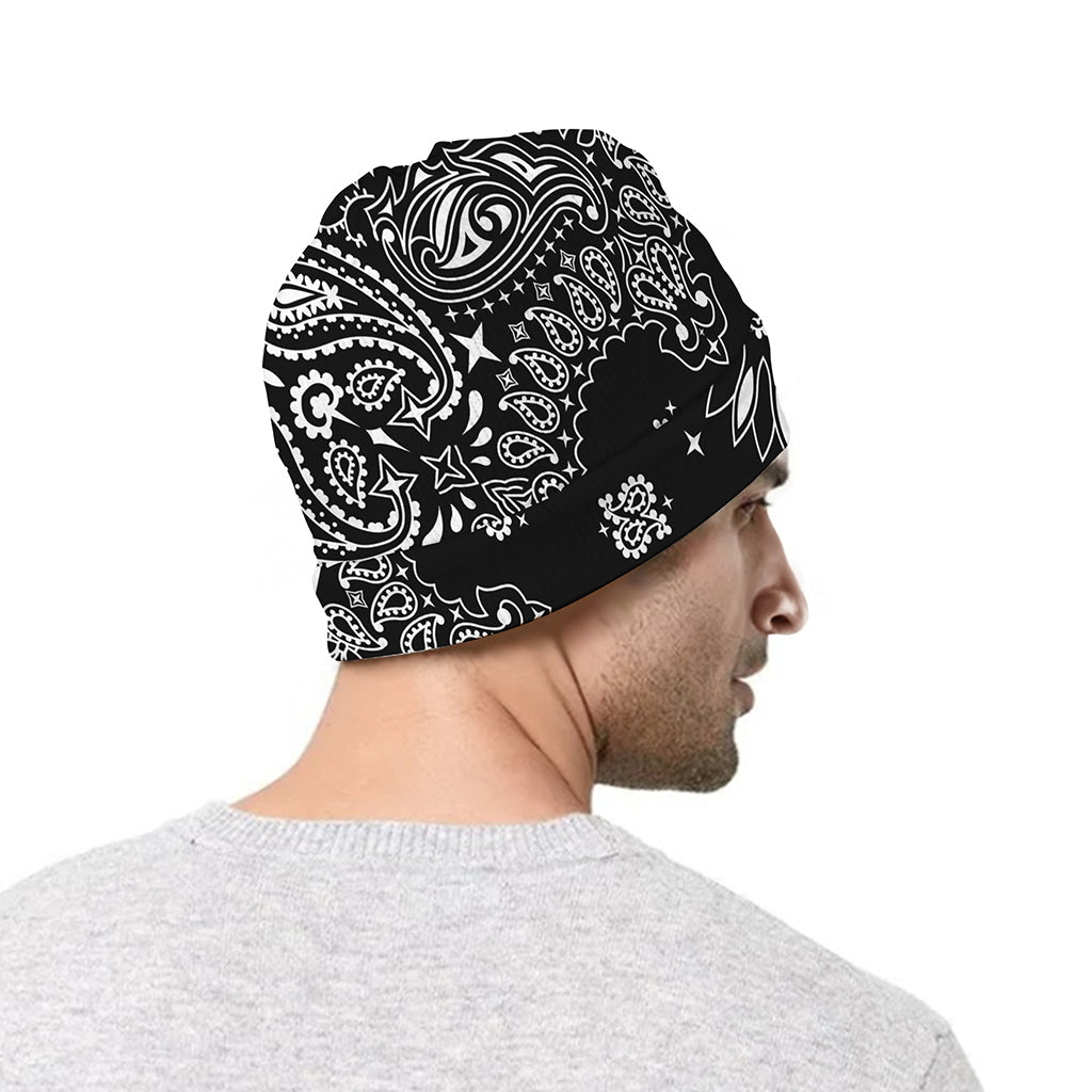 Black Paisley Bandana Print Beanie