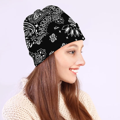 Black Paisley Bandana Print Beanie