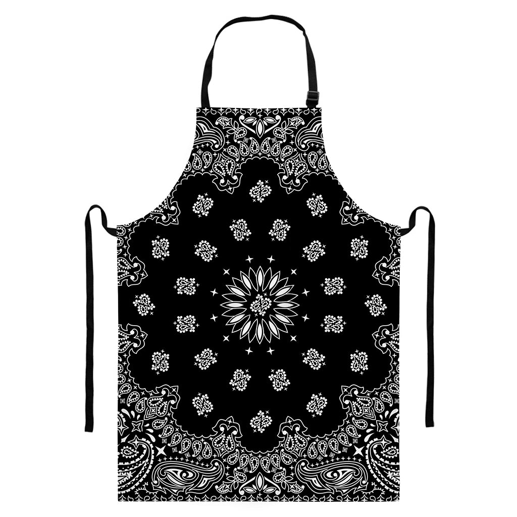 Black Paisley Bandana Print Bib Apron With Pocket