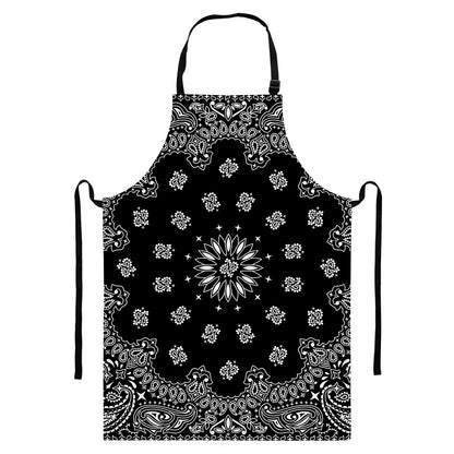 Black Paisley Bandana Print Bib Apron With Pocket