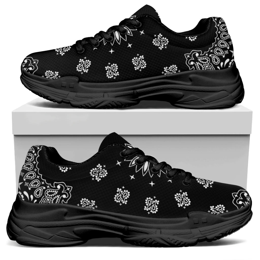 Black Paisley Bandana Print Black Chunky Shoes